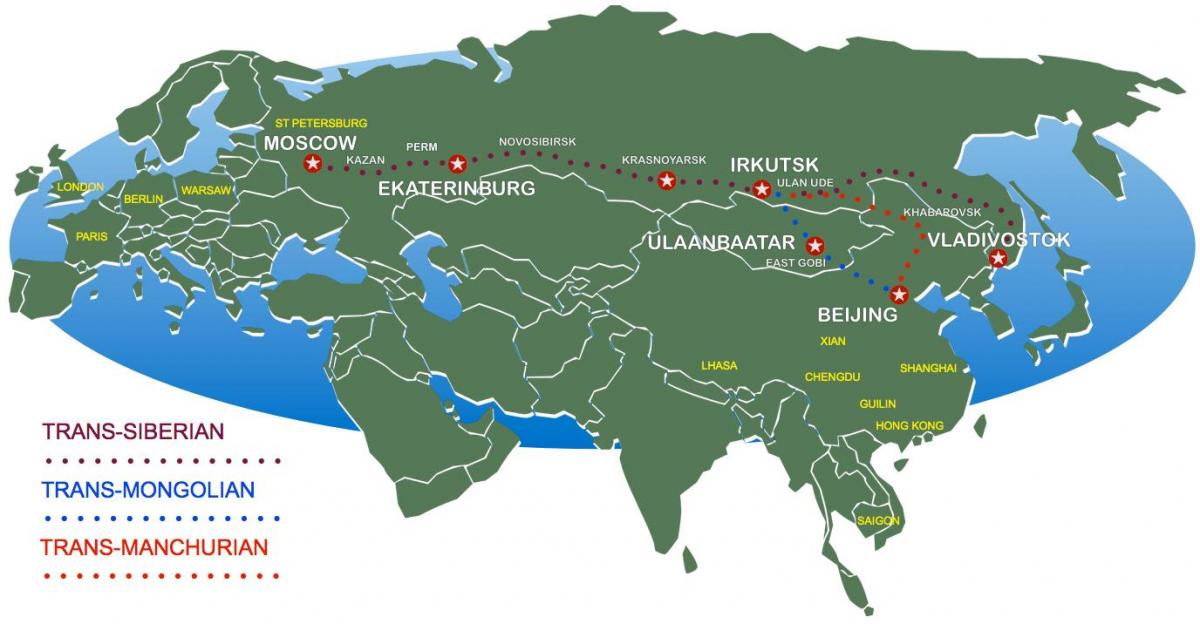 Peking Moszkvába a vonaton útvonal térkép